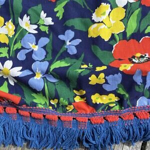 Morgan Jones Bedspread Twin MCM Mod Flower Power Fringe Blue Coverlet Hippy
